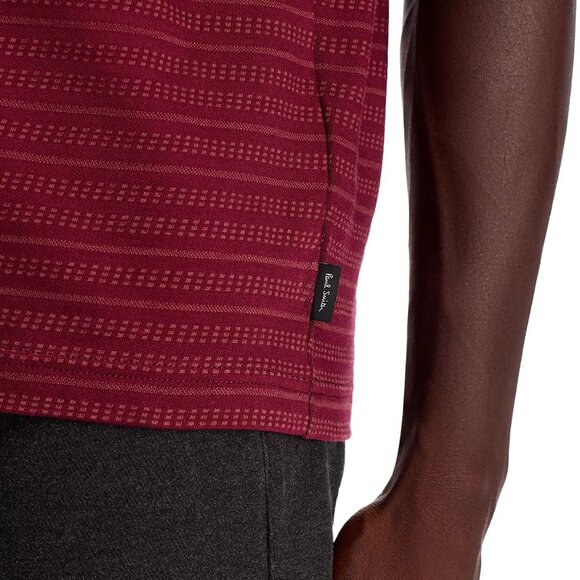 Paul Smith PS Men's Short Sleeve Woven Jacquard Striped Crew Tee Shirt Maroon M - Picture 4 of 7